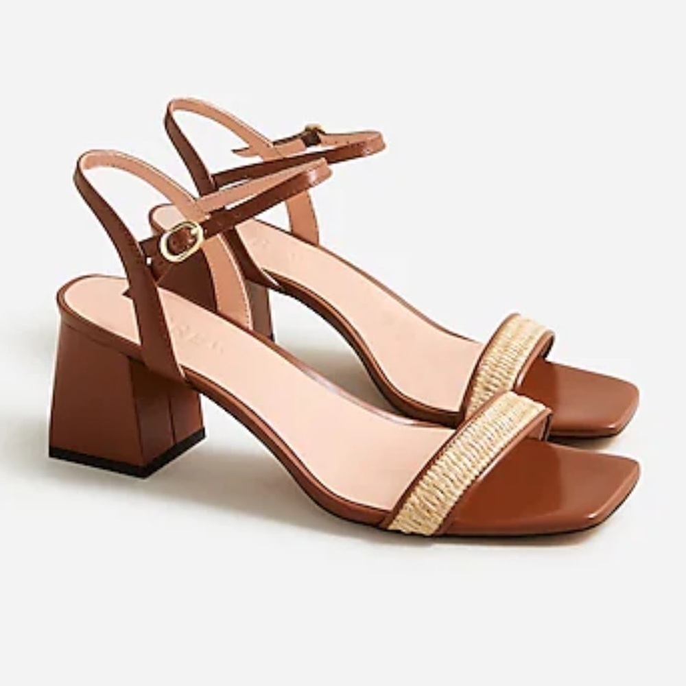 J Crew Layne Ankle-Strap Heels In Raffia